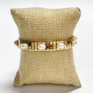 Nuevo Brazalete Elástico para Mujer <span class=keywords><strong>con</strong></span> Dijes de Ojo de Perla, Tono Dorado y Plateado, Acero Inoxidable, Brazalete Extensible, Joyería de Moda - Product Image 3