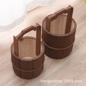 Cubo de madera redondo hecho a mano para accesorios del Día del Niño, para fotomatón - Product Image 4