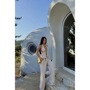 Conjunto de Pantalones Beige Lorenza para Mujer, Algodón Viscosa de Alta Calidad, Estampado a Cuadros Sólido, Tops Largos, Estilo Diario Urbano, Tallas XS-XL para Verano - Product Image 3