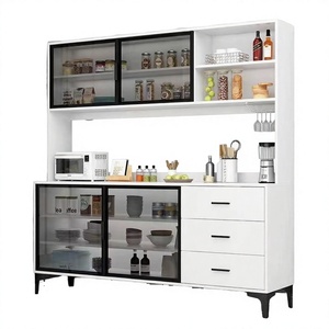 Mueble de Cocina Moderno de MDF para Montar en la Pared, con 6 Cajones, 6 Estantes y Puerta de Vidrio para Comedor - Product Image 4