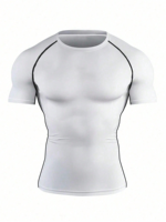 T-shirt de compression à manches courtes pour homme – Haut de fitness musculaire ultra-élastique – Coupe ajustée avec motif texturé pour la gym