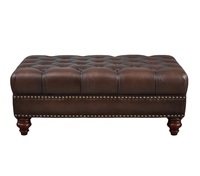Pouf/Banc capitonné en cuir véritable de style aviateur, vintage et luxueux, pour salon ou chambre à coucher, inspiré du style loft industriel rétro.