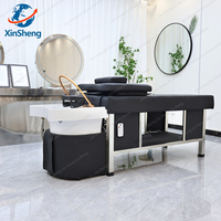Fauteuil de lavage moderne en cuir PU pour salon de coiffure et spa, avec massage du dos et de la tête, système de circulation d'eau et bac de lavage intégré