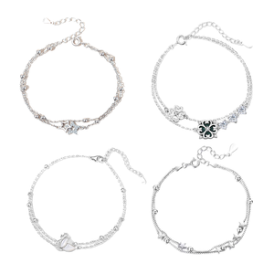 สร้อยข้อมือเงินแท้ 925 ลายดาวประดับเปลือกหอยสีขาว รูปหงส์และใบโคลเวอร์ สองชั้น สำหรับผู้หญิง ของขวัญ - Product Image 1