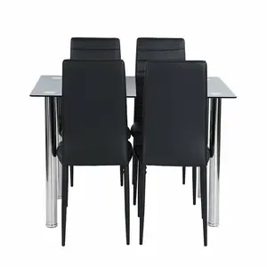 Venta de fábrica China de diseño moderno de muebles de comedor de vidrio templado negro mesas y sillas de comedor barato juego de mesa