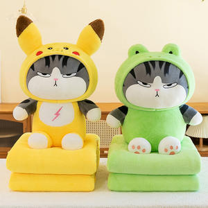 2-in-1 süper yumuşak peluş ayı battaniye çift kullanımlı ofis şekerleme klima 'İmparator Cat' tasarım örgü astar toplu stok ile - Product Image 2