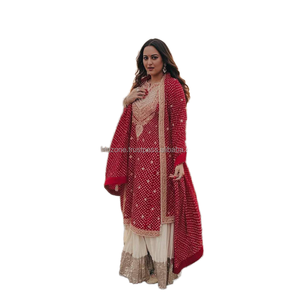 Conjunto Sharara de mujer de color rojo Sonakshi Sinha para bodas inspirado en la actriz - Product Image 1