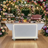 Chariot à café mobile en bois de qualité alimentaire, stand de boissons, bar, avec logo personnalisé et caisson lumineux pour boutique éphémère, mariage et commerce en centre commercial