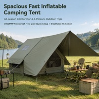 Tente Gonflable Portable de Luxe 6+6.6m avec Auvent Plat Vert + Tente Gonflable en PVC Imperméable Quatre Saisons Double Couche Deux Chambres Salon