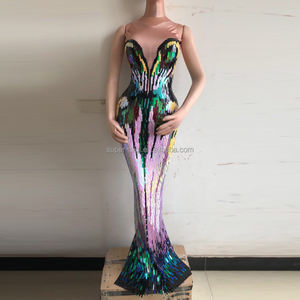 فستان نسائي لامع لحفلات المغنيات, فستان نسائي لامع لحفلات المغنيات مصنوع من أحجار الراين ، فستان حفلات مسائية لحفلات التخرج وأعياد الميلاد - Product Image 1