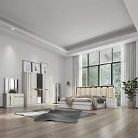 DAVINI Ensemble de chambre à coucher de villa moderne et personnalisé avec miroir, lit, 2 tables de chevet, armoire, commode, table de rangement, mobilier de maison