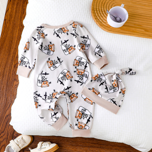 Combinaison tricotée pour bébé, automne, fermeture à boutons, manches longues, imprimé animal, unisexe, vêtements pour ramper, avec chapeau - Product Image 2