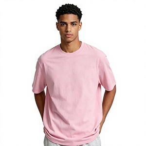 Camiseta de Manga Corta Rosa para Hombre, Corte Holgado, Informal, de Algodón, Cuello Redondo, Color Sólido, Diseño Liso, Deportiva, de Secado Rápido - Product Image 2