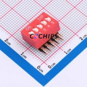 DA-05-R DIP Switch Through hole Component (THT) Switch ( Number of Switch Sections: 5 )( Lead Spacing: 2.54mm )( Color: Red ) - Product Image 1