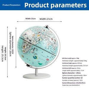 Globe terrestre en métal de 8 pouces, bicolore, style dessin animé, avec support, cadeau pour garçons et filles, ornement de bureau pour enfants, globe en anglais - Product Image 2