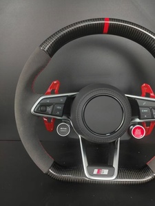 หนังคาร์บอนไฟเบอร์แท้สำหรับพวงมาลัย พร้อมแป้นเปลี่ยนเกียร์สีแดงและปุ่มสตาร์ท สำหรับ <span class=keywords><strong>Audi</strong></span> <span class=keywords><strong>A3</strong></span>/A4/A5/A6/Q3/Q5/Q7/S/<span class=keywords><strong>RS</strong></span> <span class=keywords><strong>Line</strong></span> - Product Image 5