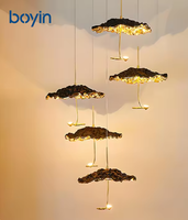Lustre suspendu de luxe personnalisé, lampe suspendue pour escalier, allée, lustre en forme de feuille de lotus, hôtel, salon, salle d'exposition