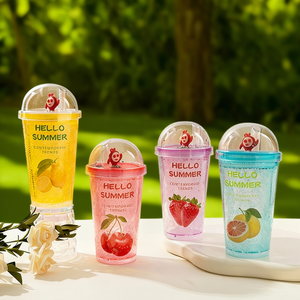 Hello Summer Crushed Ice <b>Cup</b> Portable Plastic Tumbler <b>With</b> Fruit Design And <b>Straw</b> For <b>Cold</b> Drinks - Product Image 3