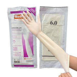 Sarung Tangan Lateks Steril Sekali Pakai Bebas Bubuk Panjang 40cm untuk Rumah Sakit, Bedah, Medis, dan Pemeriksaan Ginekologi - Product Image 1