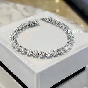 Pulseira luxuosa de ouro branco 18K com brilho único diamante 10.188ct e quatro garras pulseira de diamantes completa