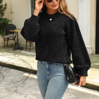 Pull en maille à manches longues avec nœud au dos, style automne-hiver, lurex scintillant, manches bouffantes, haut de gamme, texturé