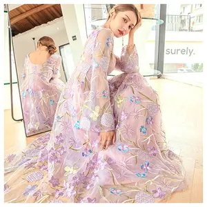 100%Polyester embroidery cloth Mesh embroidery fabric embroidery Elegant spring and summer flower dress stage dress fabric