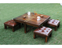 Ensemble de salle à manger carré en bois Table de dîner compacte bureau de cuisine naturel faible hauteur Inde Buffet banc minimaliste table écologique
