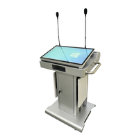 Système multimédia audiovisuel tout-en-un avec pupitre électrique réglable en hauteur et microphone sans fil à col de cygne, podium intelligent