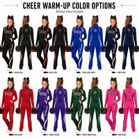 Setelan Cheerleading Personalisasi Custom Hitam Emas Logo Berhias Berlian Imitasi Jaket Ritsleting Penuh Celana Slim Pakaian Latihan Tim