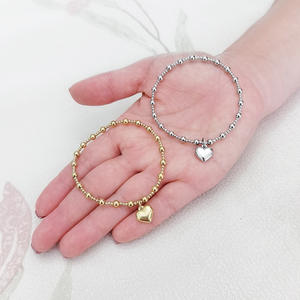 <span class=keywords><strong>Linsa</strong></span> Fashion 18K Chapado en oro Elasticidad ajustable Pulsera con cuentas de 4mm Nuevo brazalete de acero inoxidable que no se decolora con corazón - Product Image 3