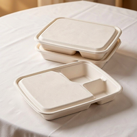 Barquette alimentaire moulée en pulpe de bagasse à 4 compartiments, 1500 ml, avec couvercle, pour plats à emporter, banquets, traiteur, buffet et événements