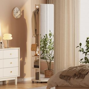 <span class=keywords><strong>Espejo</strong></span> Giratorio de Madera de Cuerpo Entero con <span class=keywords><strong>Perchero</strong></span> y Estantes de Almacenamiento, <span class=keywords><strong>Espejo</strong></span> <span class=keywords><strong>Perchero</strong></span> de Madera Maciza - Product Image 2