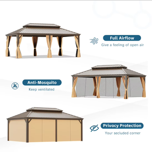 Gazebo Eléctrico <span class=keywords><strong>de</strong></span> Aluminio con Techo Doble, Pabellón <span class=keywords><strong>de</strong></span> Descanso para Exteriores con Cortinas, Refugio Resistente para Patio, Villa, Resort o Balcón - Product Image 4
