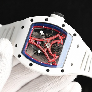 Montre mécanique squelette en céramique blanche personnalisée haut de gamme, cadran Tour Eiffel <span class=keywords><strong>rouge</strong></span>, bracelet sport <span class=keywords><strong>blanc</strong></span>, montre de luxe pour homme, cadeau - Product Image 3