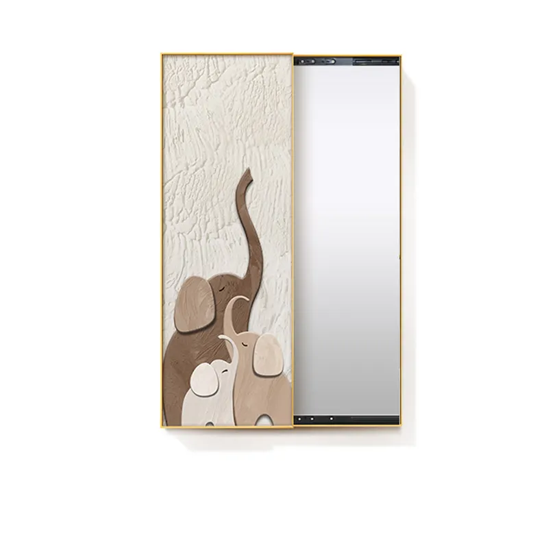 Elefante moderno Naturaleza muerta impresión UV tallado Animal puerta corredera espejo artículos para el hogar Decoración arte de pared para sala de estar dormitorio