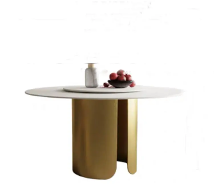 High Fashion Home Furniture Modern Dining Table Set Glossy Brass Stainless Steel Golden Base