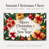 Spanduk Selamat Natal & Selamat Tahun Baru 100D Polyester 150x90cm Kotak Hadiah Grommet Logam Pinus MOQ 1pc Dekorasi Etalase OEM ODM