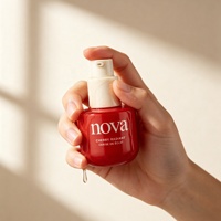 Flacons pompe à sérum de 30 ml à fond bombé et arrondi, revêtement rouge, pour base de maquillage et gel, avec bouchon sphérique orange mat