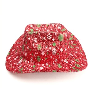 Cowboy Hat <b>Red</b> Green Snowflake Print Unisex Adult Party Winter Hat European Style 100% Polyester - Product Image 3