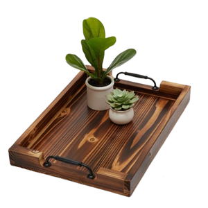 Vente chaude Plateau De Service En Bois Rectangulaire Style Nordique Plateaux En Bois D'acacia Écologique Avec Poignées En Métal Plateaux En Bois Décoratifs - Product Image 3