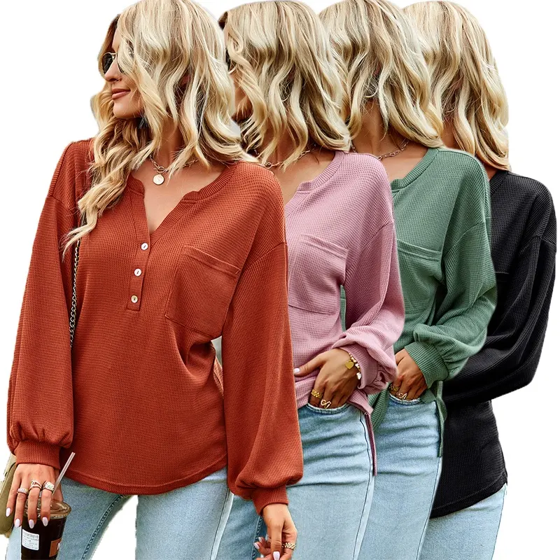 Wholesale Autumn T-shirt long sleeve loose knitted blouse women casual tops for women 2023