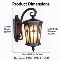 Lanterne murale extérieure rétro à LED, étanche, en alliage d'aluminium, avec verre borosilicate, AC 85-265V, pour jardin, terrasse, couloir