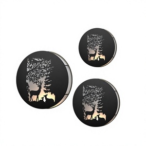 Portavelas de Metal con Diseño Circular, Corte Láser con Diseño de Ciervo y Bosque, Resistente al Calor, para Decoración Navideña - Product Image 1