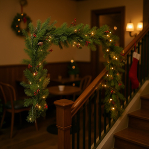 Guirlande de Noël Artificielle 270 cm Pré-éclairée Lumières Dorées Rotin Vigne Simulée Couronne Décorative Murale Maison Café Escalier - Product Image 2