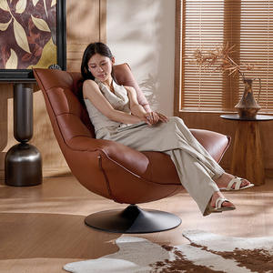 Fauteuil pivotant en cuir italien, fauteuil simple, design moderne, meubles de salon, fauteuil inclinable - Product Image 3