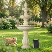 Fontaine d'eau décorative de jardin portable à 3 niveaux en résine de fibre de verre avec énergie solaire et batterie