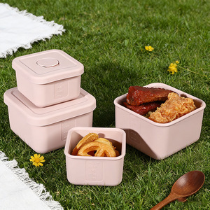 Juego de loncheras cuadradas de silicona de grado alimenticio, 3 piezas, herméticas, aptas para microondas, para uso en la oficina - Product Image 1