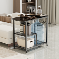 Table d'appoint multifonctionnelle mobile pour la préparation du thé avec plateau noir, structure en métal moderne, idéale pour les petits espaces