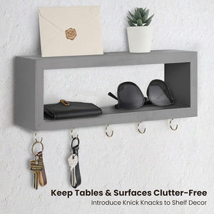 Étagère murale rustique en bois avec crochets décoratifs, porte-clés, porte-portefeuille, porte-lunettes de soleil, porte-attaches, porte-écharpes, organisateur d'entrée - Product Image 4