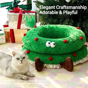 Hot Selling Weihnachts kranz Haustier Bett Selbst erhitzen des Plüsch nest für Katzen Kleine Hunde Warme gemütliche Winter bettwäsche Großhandel - Product Image 6